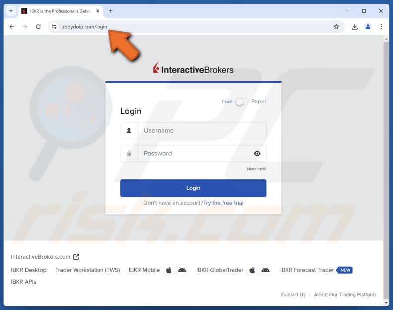Interactive Brokers Compliance Verification Notice Página de phishing de e-mail fraudulento