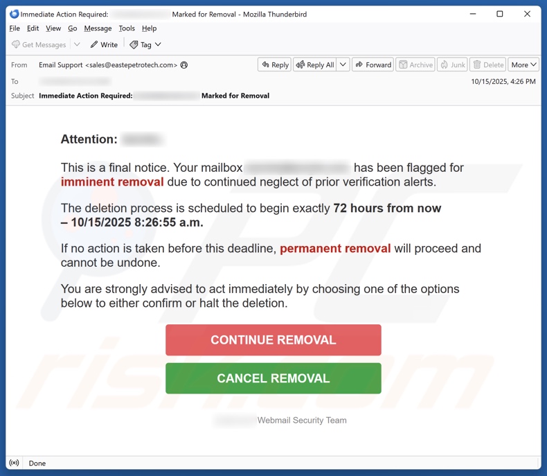 Neglect Of Prior Verification Alerts campanha de spam por e-mail