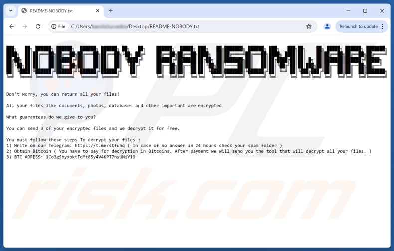 Nobody ransomware ficheiro de texto (README-NOBODY.txt)