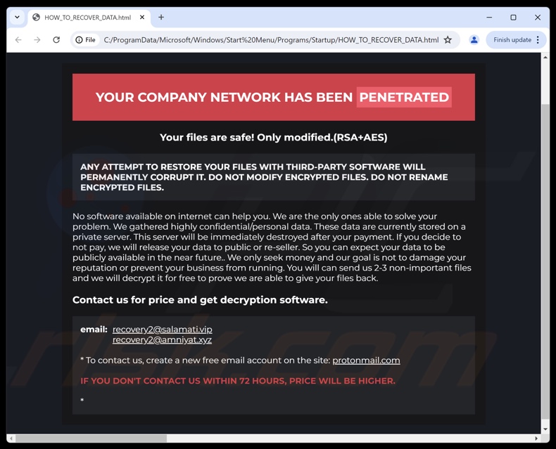 Prey ransomware nota de resgate (HOW_TO_RECOVER_DATA.html)