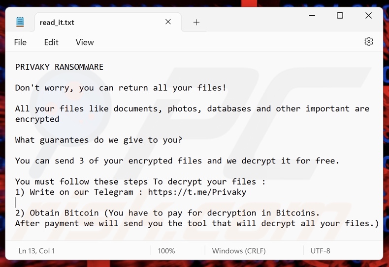 Privaky ransomware nota de resgate (read_it.txt)