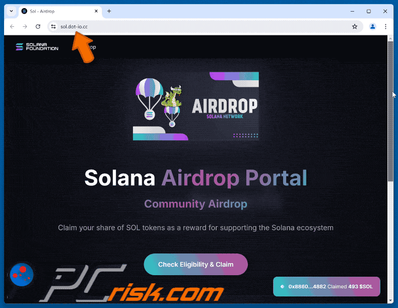 Solana airdrop aparência de e-mail fraudulento