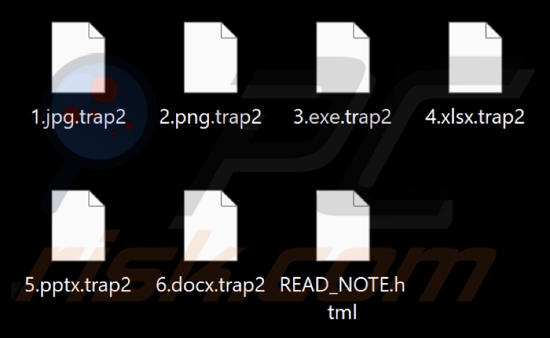 Ficheiros encriptados pelo ransomware Trap (extensão .trap2)