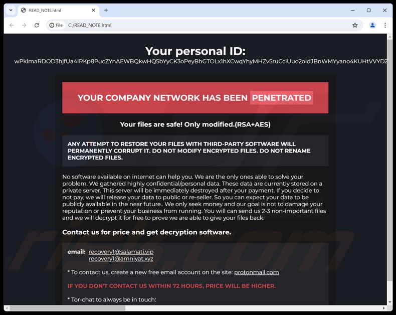 Trap ransomware nota de resgate (READ_NOTE.html)