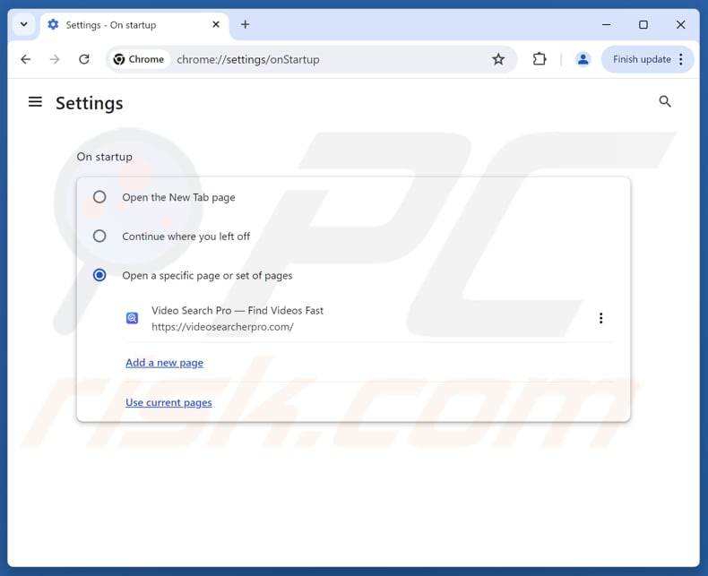 Remover videosearcherpro.com da página inicial do Google Chrome