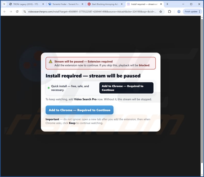 videosearcherpro.com redirecionar promotor enganador