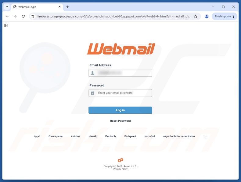 Your Email Has Stopped Working e-mail fraudulento promovendo site de phishing