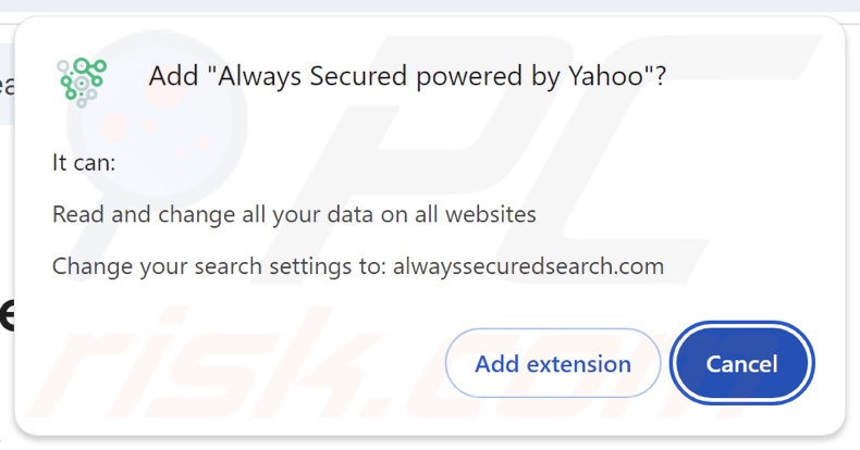 Always Secured powered by Yahoo sequestrador de navegador a pedir permissões