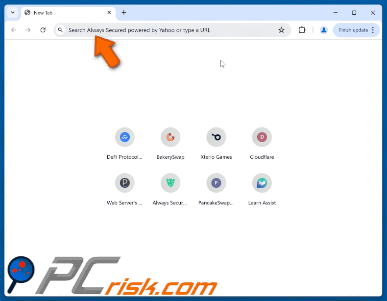 Always Secured desenvolvido pela Yahoo, redireciona o navegador para o Yahoo (GIF)