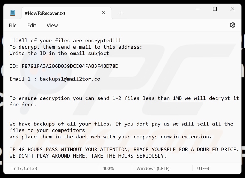 Bactor ransomware nota de resgate (#HowToRecover.txt)