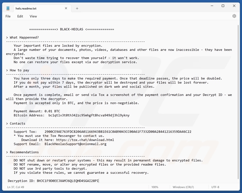 BLACK-HEOLAS ransomware nota de resgate (hels.readme.txt)