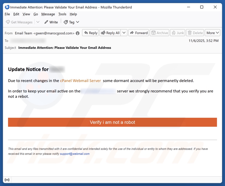 Changes In The cPanel Webmail Server campanha de spam por e-mail