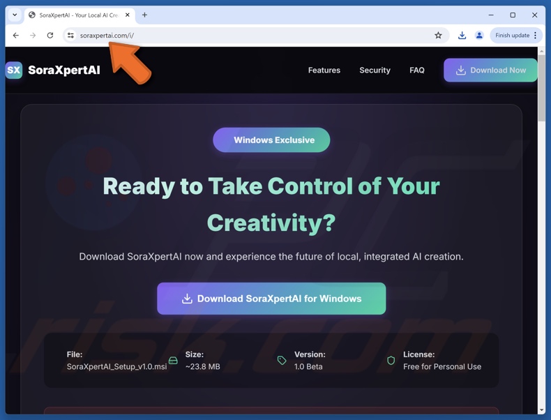 Site usado para promover o LogMeIn (sob o disfarce de uma variante do Sora)