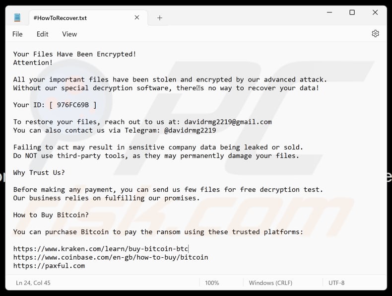 Lord ransomware ficheiro de texto (HowToRecover.txt)