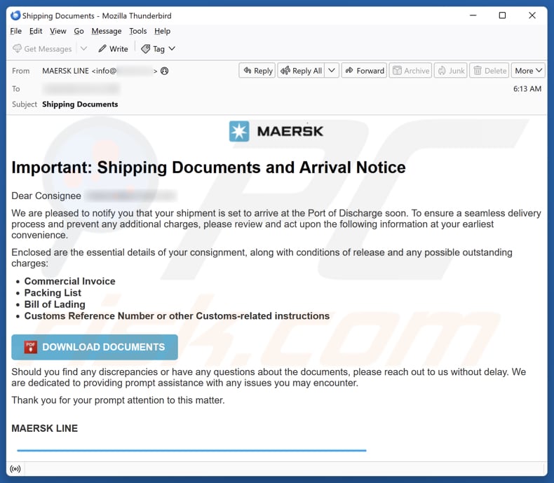 Email Account Failure Notice campanha de spam por e-mail