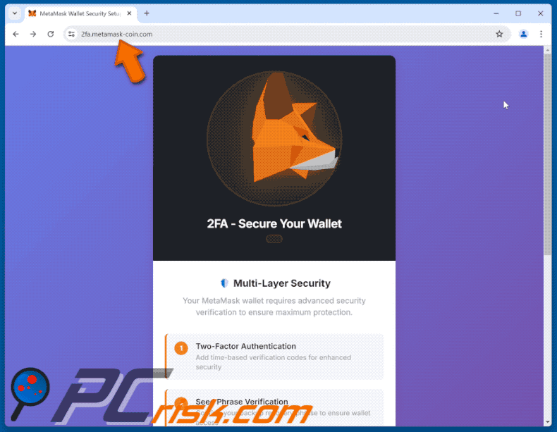MetaMask 2FA Activation e-mail fraudulento promovia site falso do MetaMask
