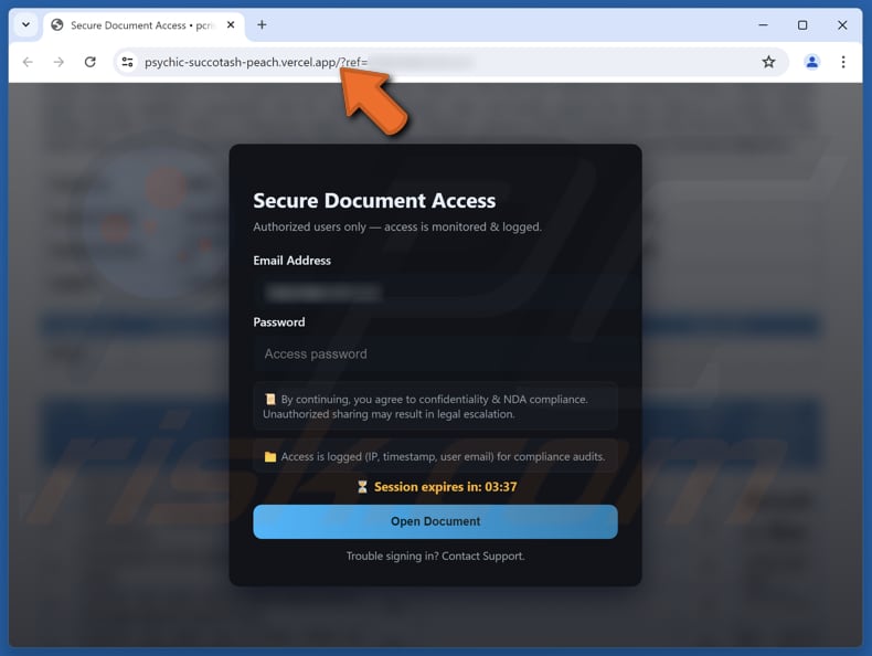 Payment Advice Página falsa de e-mail fraudulento