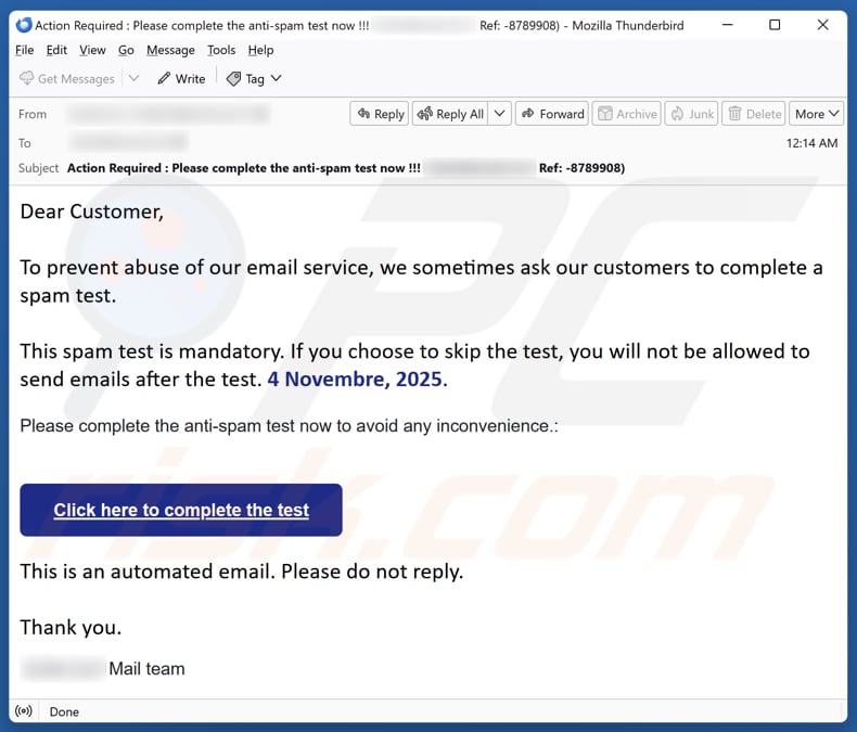 Email Account Failure Notice campanha de spam por e-mail