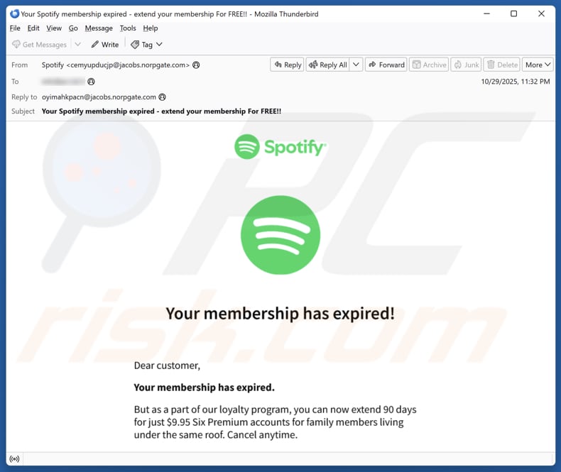 Email Account Failure Notice campanha de spam por e-mail