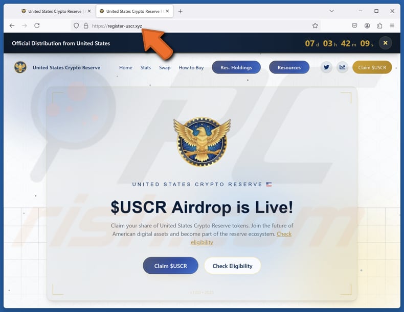United States Crypto Reserve ($USCR) Airdrop Outra variante de fraude
