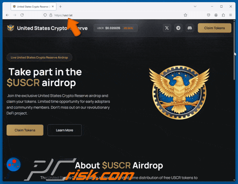 United States Crypto Reserve ($USCR) Airdrop Aparência fraudulenta