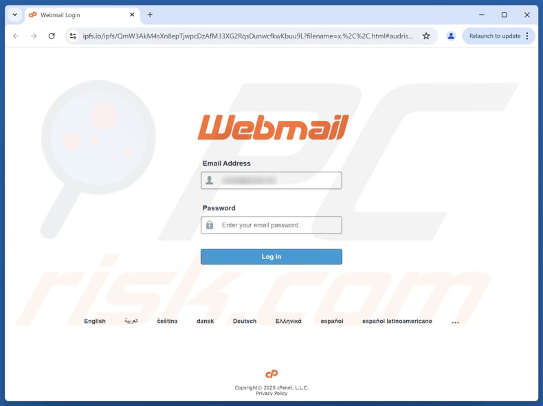 Unverified Login Attempt Página de phishing de e-mail fraudulento