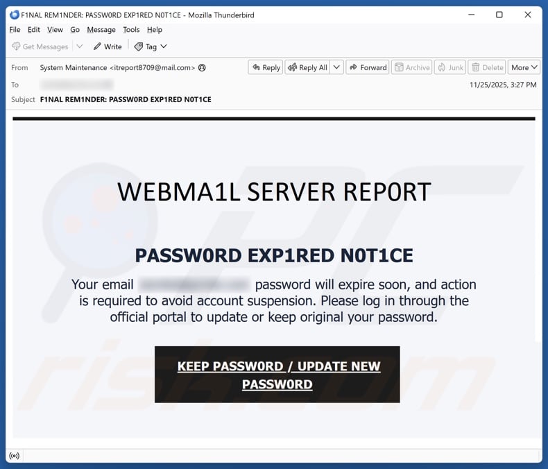 Webmail Server Report campanha de spam por e-mail