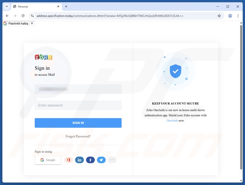 Your Mail Is On Hold e-mail fraudulento promovendo site de phishing