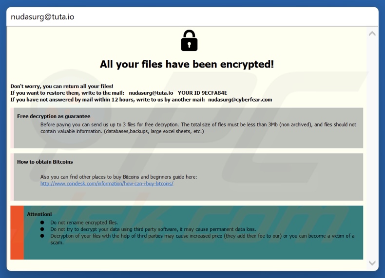 Zeo ransomware nota de resgate (pop-up)