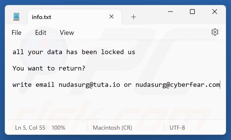 Zeo ransomware ficheiro de texto (info.txt)