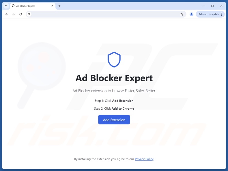 Site fraudulento que promove o adware AdBlocker Expert
