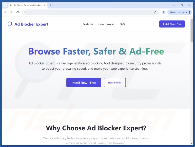 Site que promove o adware AdBlocker Expert