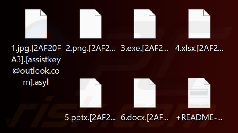 Ficheiros encriptados pelo ransomware Asyl (extensão .asyl)