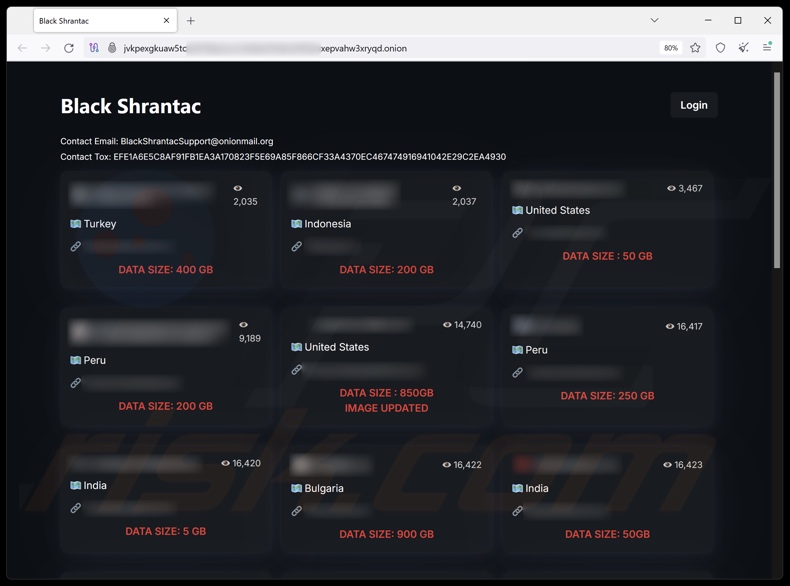 Black Shrantac ransomware data-leaking website