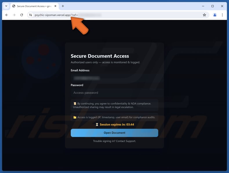 Contract Quote Página falsa de e-mail fraudulento