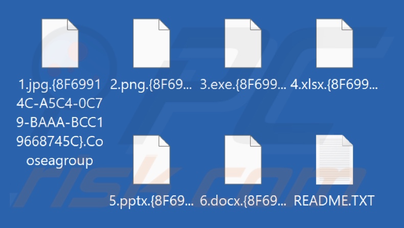 Ficheiros encriptados pelo ransomware Cooseagroup (extensão .Cooseagroup)