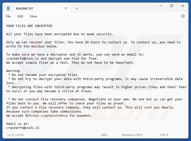 Cracker (Beast) ransomware nota de resgate (README.TXT)