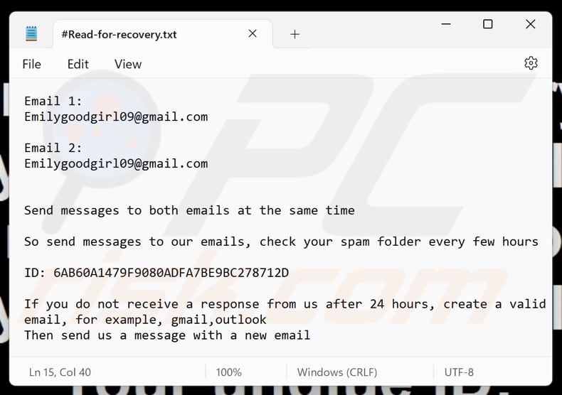 Arquivo de texto do ransomware GoodGirl (#Read-for-recovery.txt)