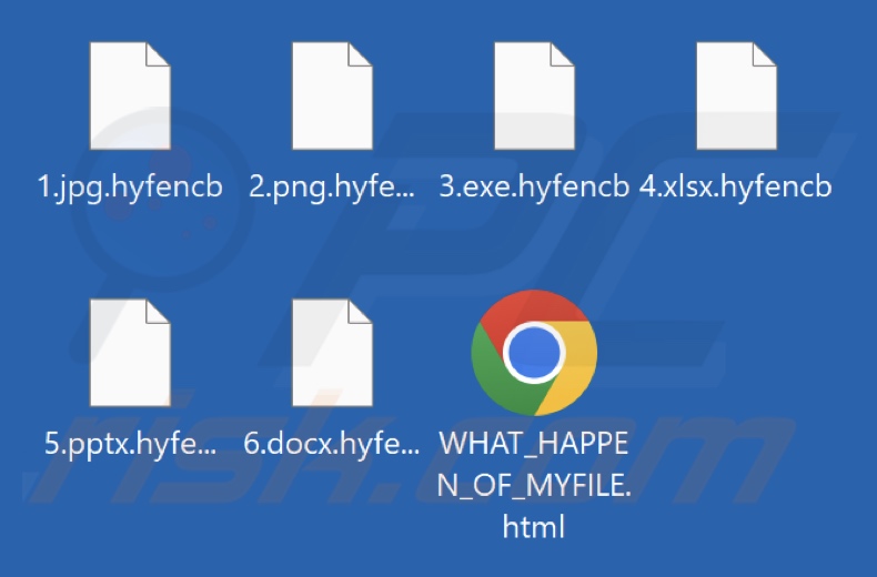 Ficheiros encriptados pelo ransomware HYFBTCLOCKER (extensão .hyfencb)
