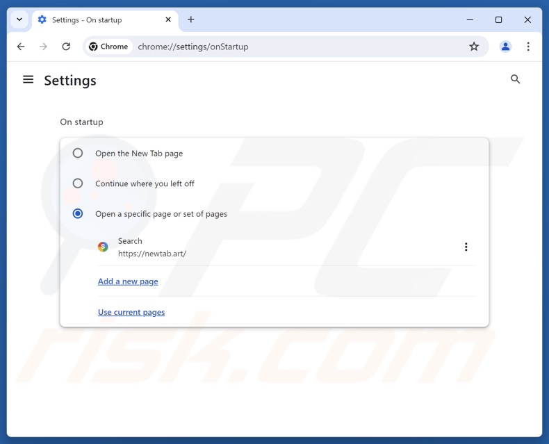 Removendo newtab.art da página inicial do Google Chrome