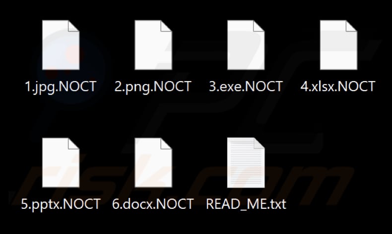 Ficheiros encriptados pelo ransomware NOCT (extensão .NOCT)