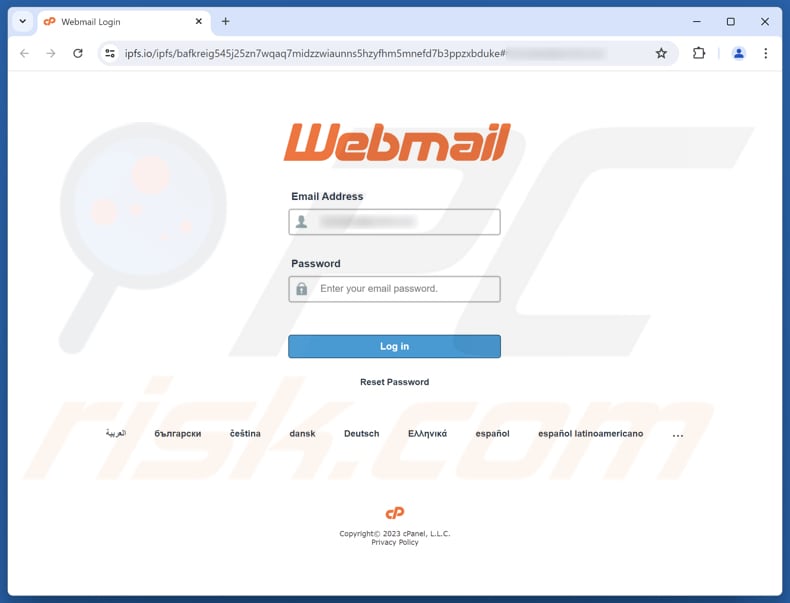 Request To Cancel Your Webmail Account Página de phishing de e-mail fraudulento
