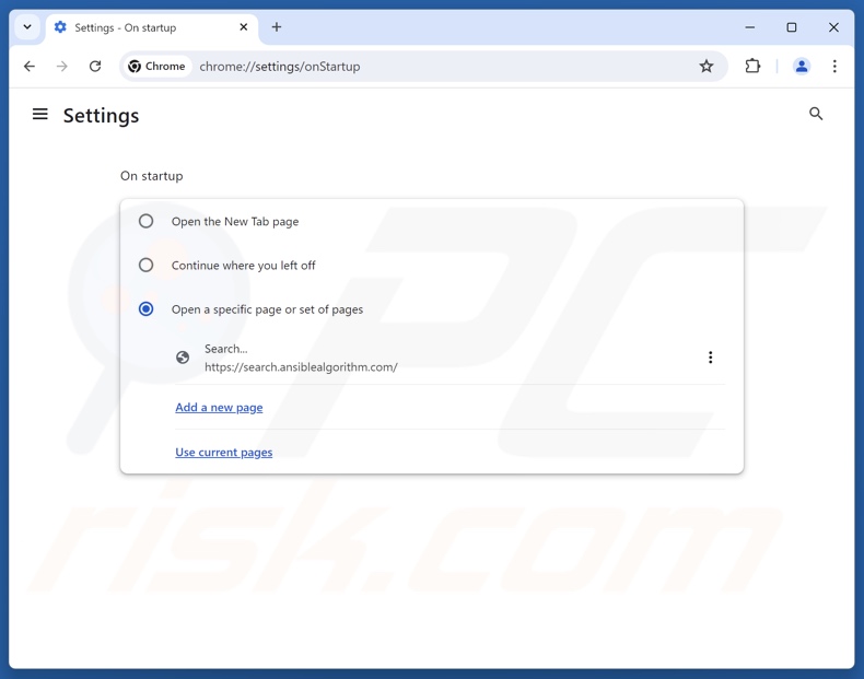 Removendo search.ansiblealgorithm.com da página inicial do Google Chrome