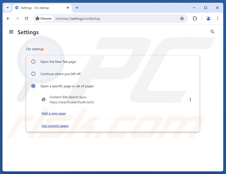 Remover search.searchsafe.tech da página inicial do Google Chrome