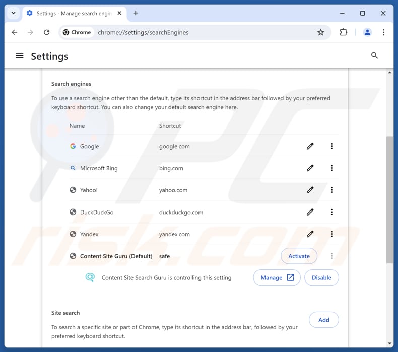 Remover search.searchsafe.tech do motor de busca predefinido do Google Chrome