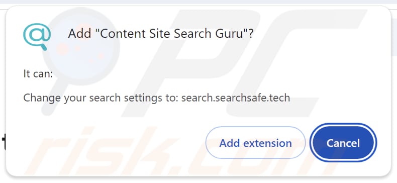 Sequestrador de navegador Content Site Search Guru a solicitar permissões