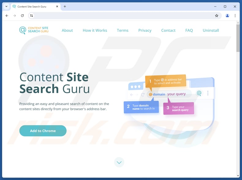Website usado para promover o sequestrador de navegador Content Site Search Guru