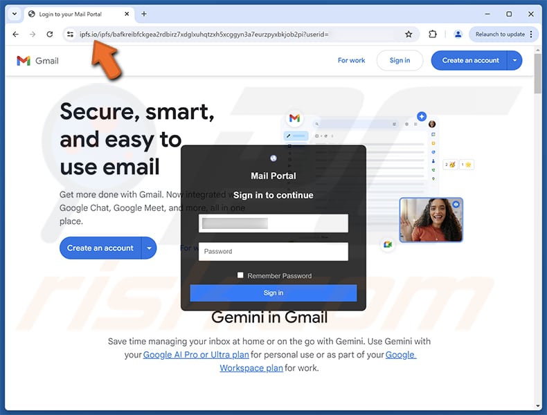 Security Warning Site falso de fraude por e-mail
