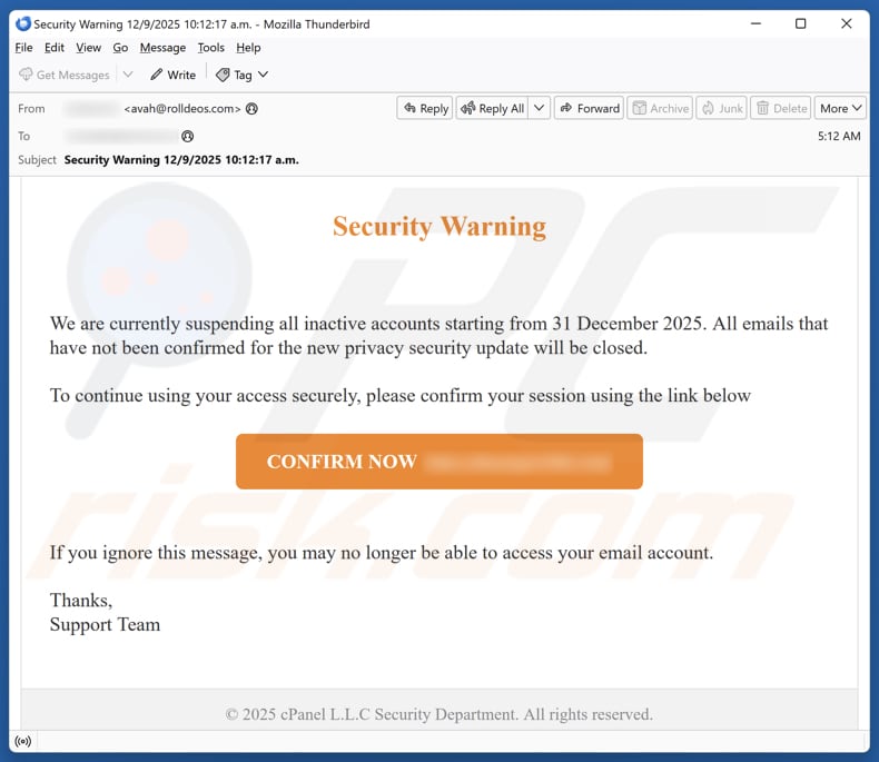 Security Warning e-mail spam campanha