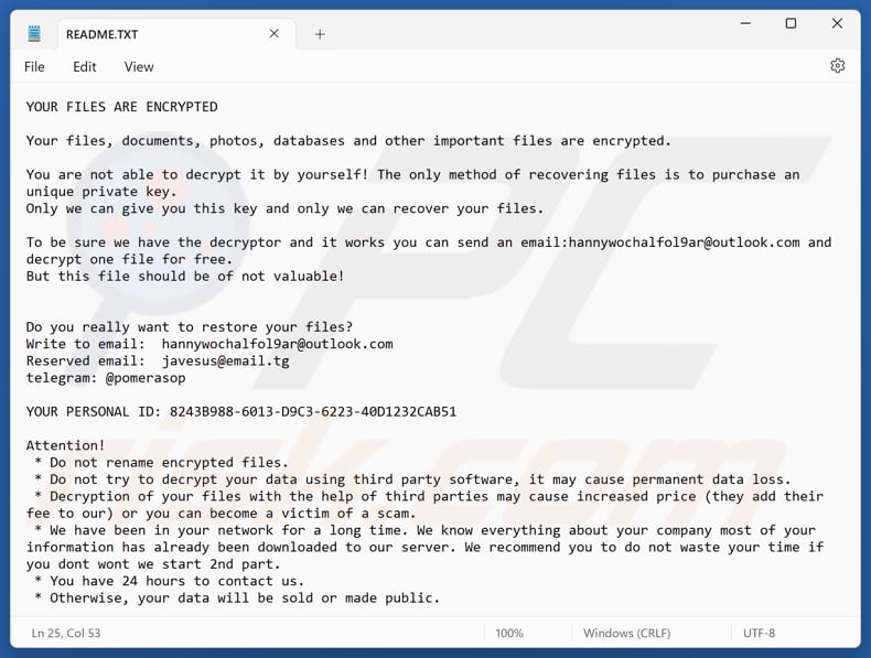 Sysdoz ransomware ficheiro de texto (README.TXT)
